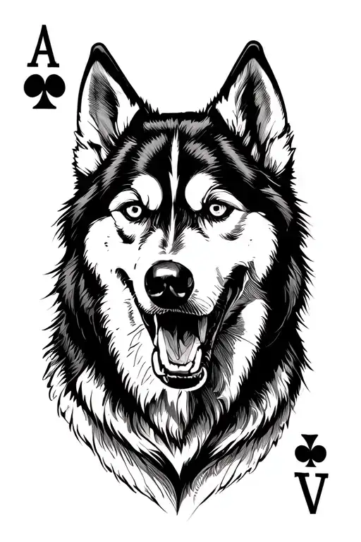 The Ace Of Spades Where The Spade Follows The Outline Of A Howling Husky