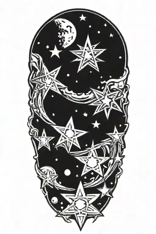 Spiritual And Psychedelic Moon And Stars Pattern In Graffiti And Sketch Style