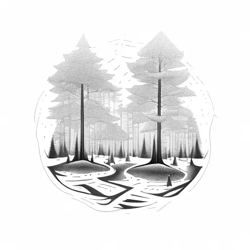 A Forest With Chess Pieces Hidden Among The Trees