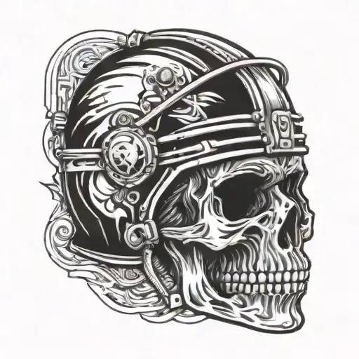 Skull Wearing Hockey Helmet