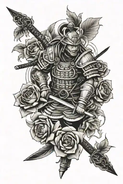 Samurai And Roses Intertwined