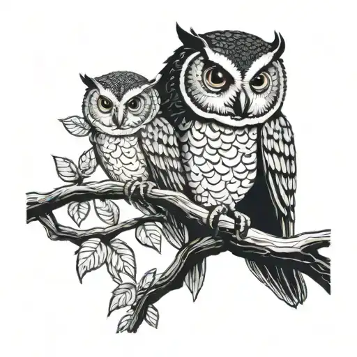 A Thin Half-sided Owl On A Branch In Black And White Silkscreen Style