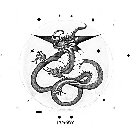 The Year 1977 In Numbers Surrounded By An Infinity Sign Dragon