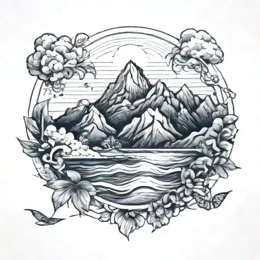 Mountain Range And Tropical Beach