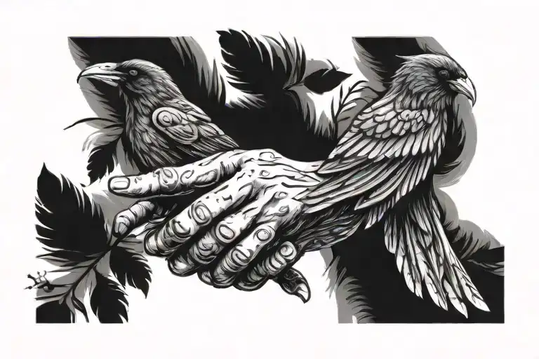 Raven And Feathers Along The Hand And Fingers Decompose Keep My Hand