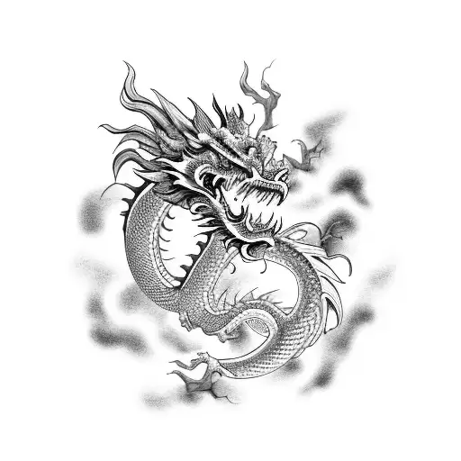 A Majestic Chinese Dragon Emerging From A Stormy Sea