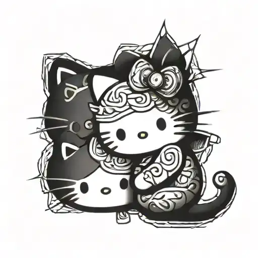 Black And White Paired Tattoo Hello Kitty For Man And Woman