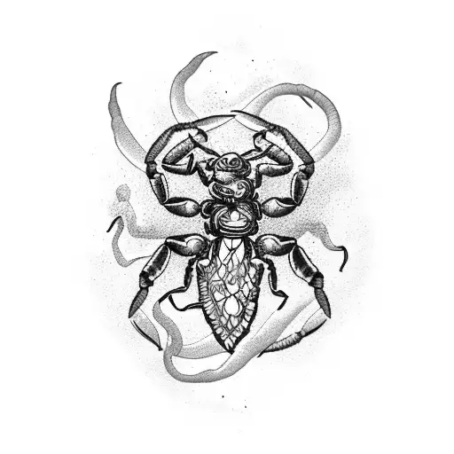 Scorpion With Flowers And Zodiac Signs
