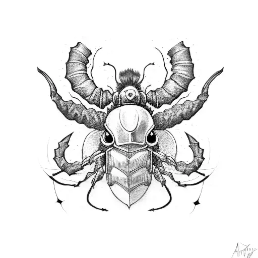 A Dark Beattle With Long Horns