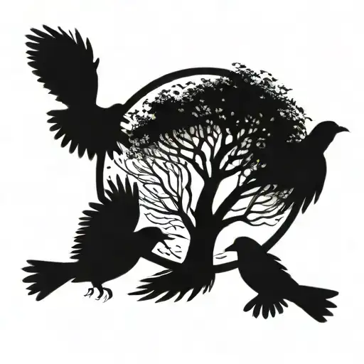 Lifetree In A Circle With 2 Birds Flying Towards