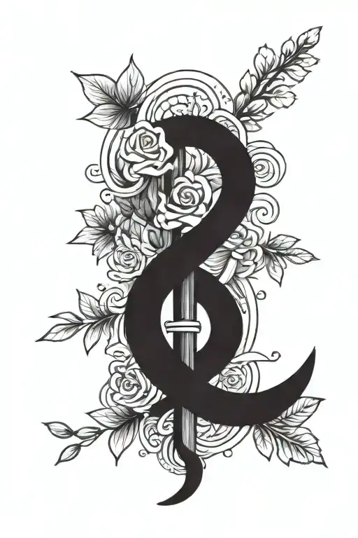 Rod Of Asclepius With Floral Elements