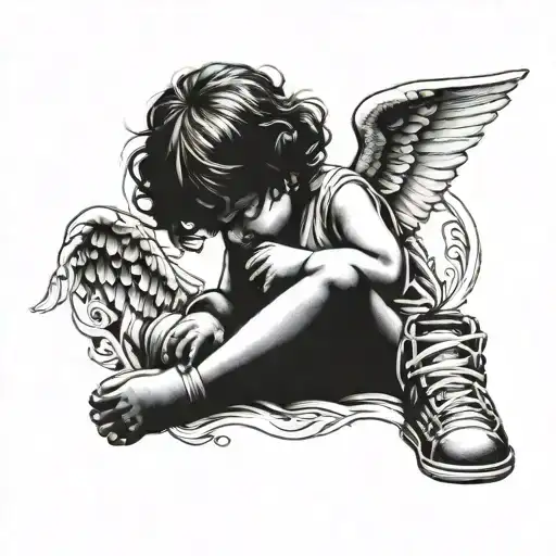 Girl Baby Angel Sitting Legs Crossed Praying