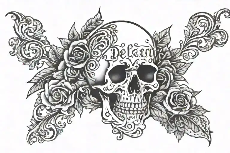 The Name Delacy In Cursive With A Skull