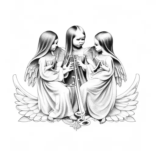 Three Baby Angels Playing Musical Instruments