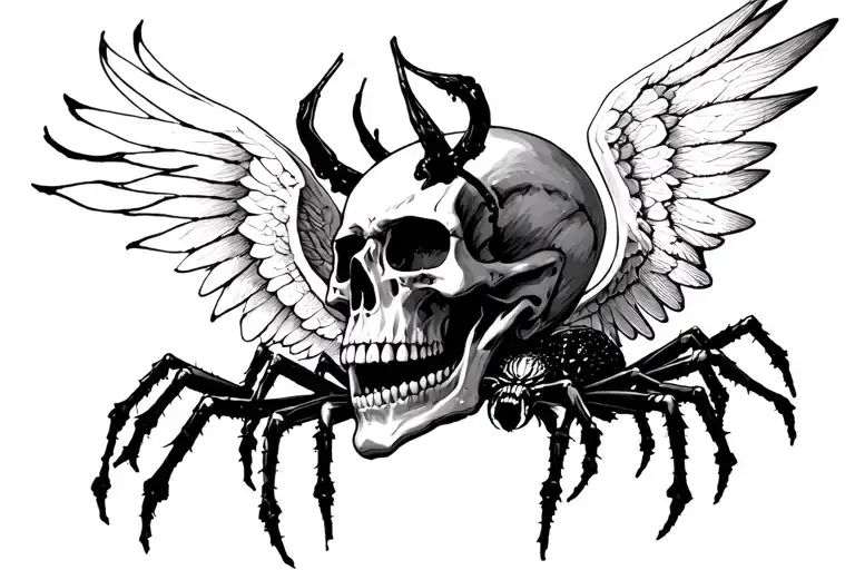 Evil Skull With Wings And Spiders