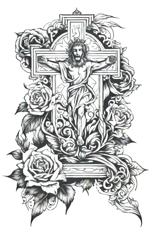 Cross Tattoo Design With Picture Of Christ And Picture For My Dad Mom And Brother