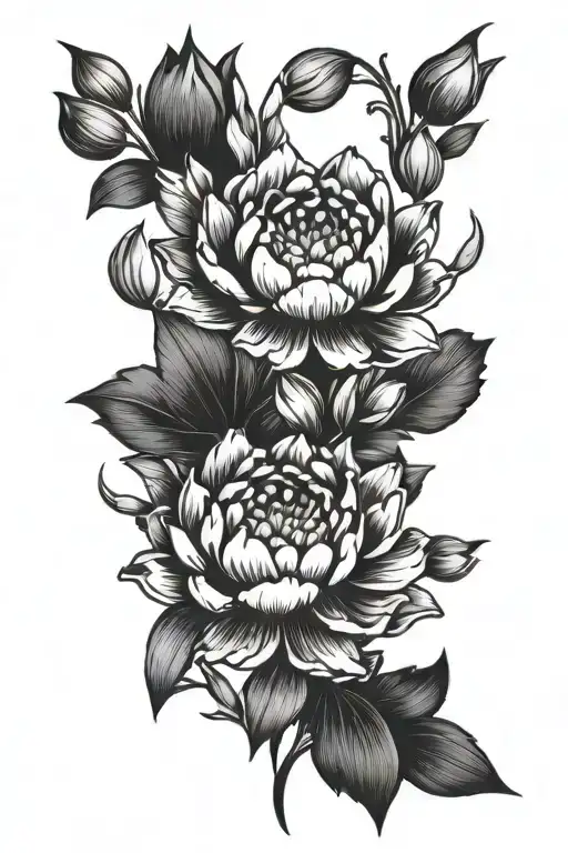 Peony Lotus And Crocus Tattoo Design Combining Elements