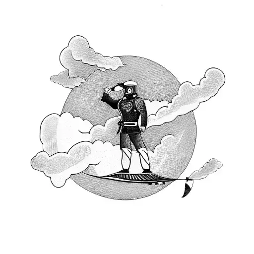 A Paramotor Soaring Through The Clouds With A Bold Eagle In The Foreground