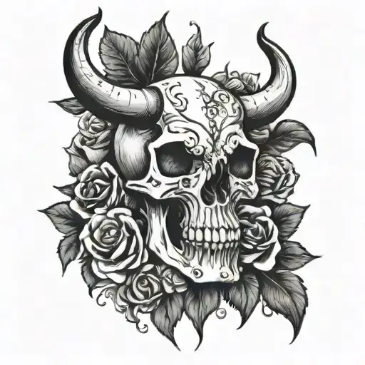 Memento Mori Forearm Tattoo With Bull Skull Instead Of Human Skull