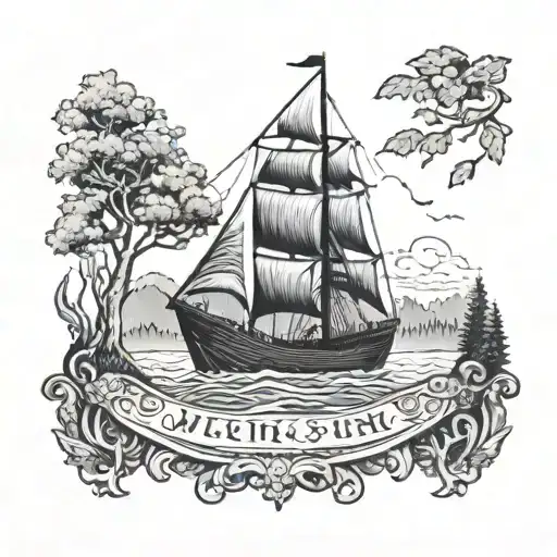 A Viking Ship Sailing Through A Forest On The Ocean