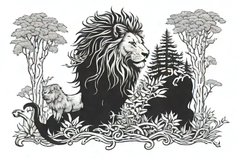 Forest And Lion Surrounded
