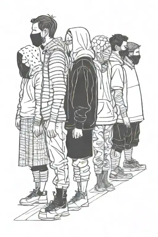 Faceless People Standing In A Line