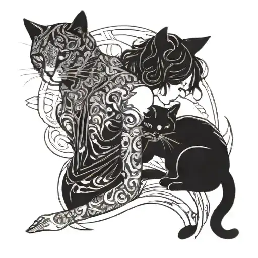 Black Cat Hugging Girl Standing