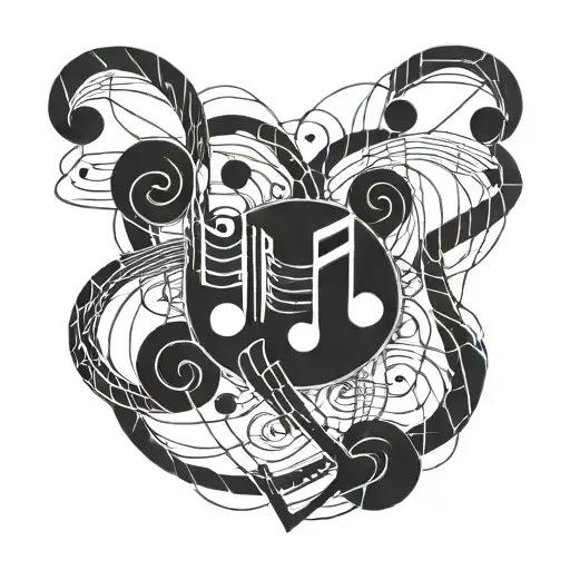 A Geometric Design Incorporating Musical Notes And Heartbeat Line