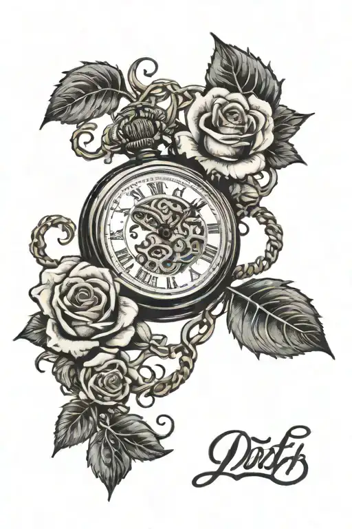 A Pocket Watch Surrounded By Intricate Rose Vines