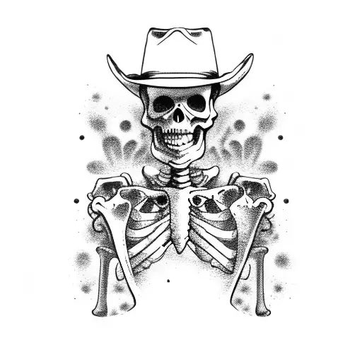 Skeleton Cowboy With Poncho And Guitar On Back