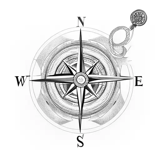 A Beautifully Designed Compass Surrounded By Sailing Ropes And A Turtle Swimming Below