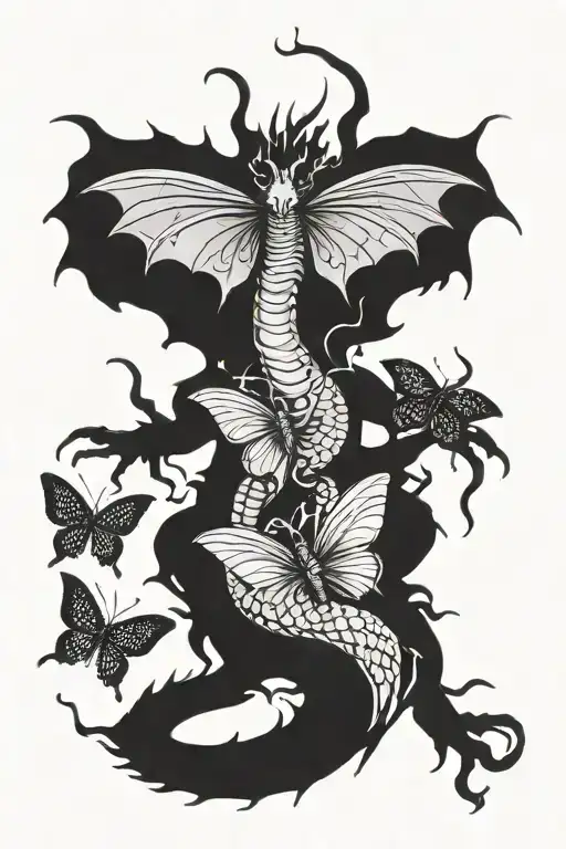 Medieval Dragon And Butterflies