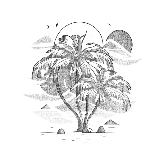 Tropical Island Landscape With A Hidden Tribal Symbol