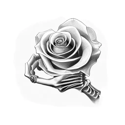 A Skeletal Hand Handing A Single Rose