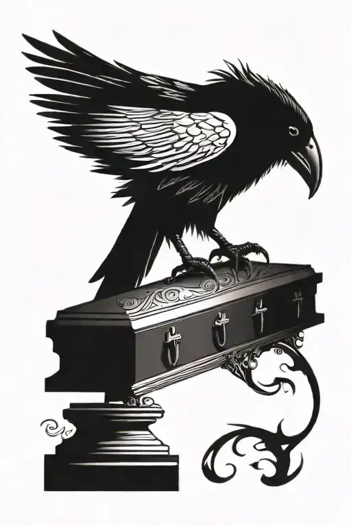 Crow Perched On Coffin
