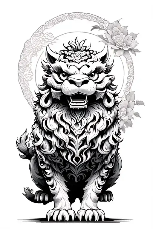 Japanese Foo Dog Guarding A Temple