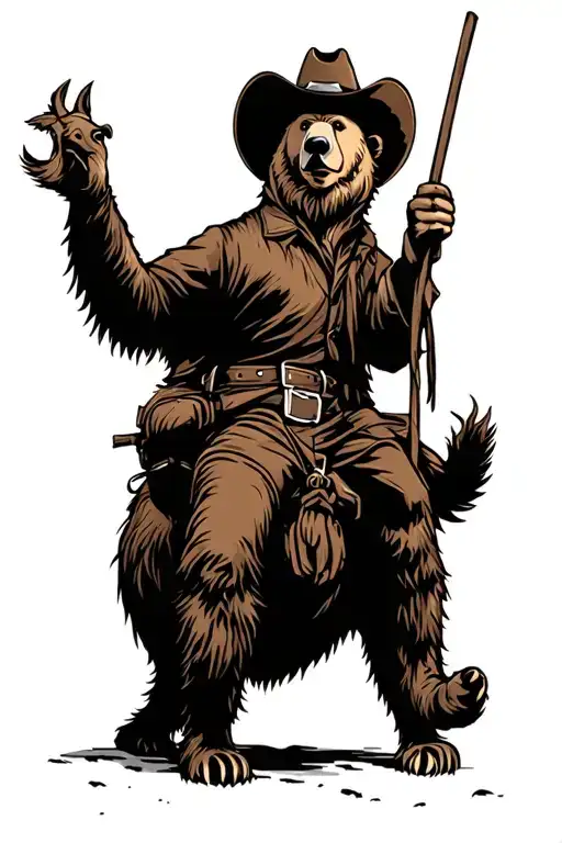 Cowboy Riding A Bear Like A Horse