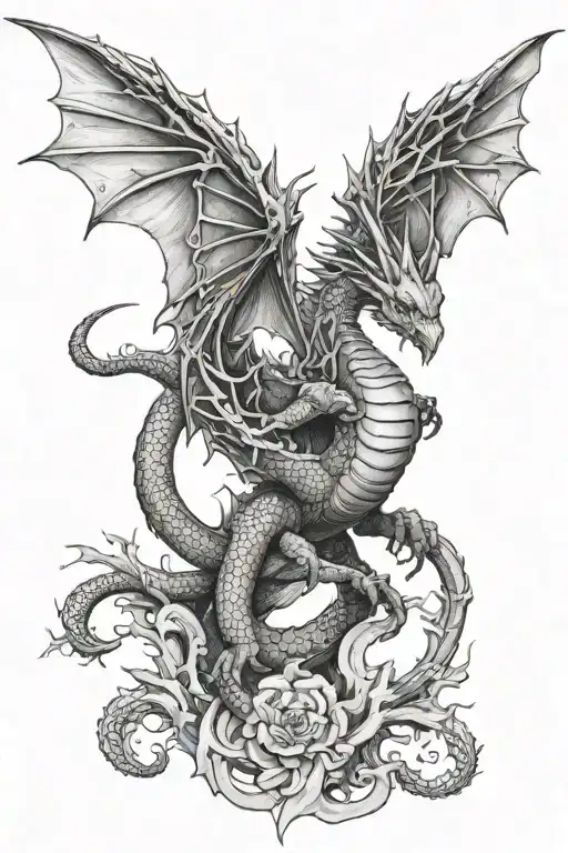 Dragon Perched With Open Wings