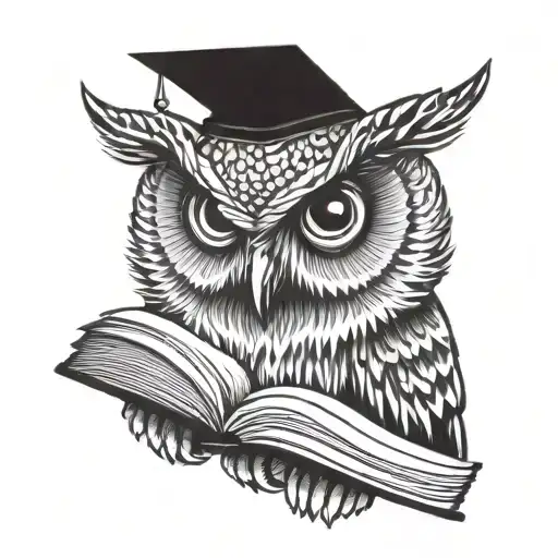 Owl With A Turned Head Profile Holding A Book