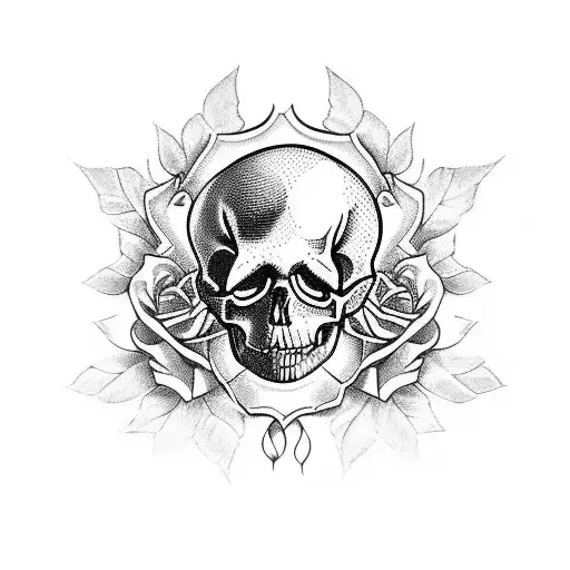 A Skull With Crossed Pistols And Roses
