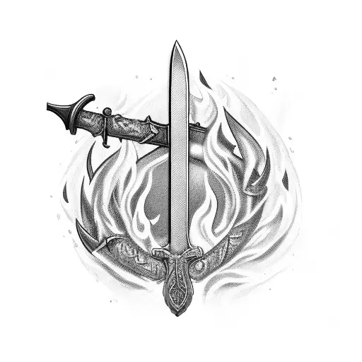 Sword Surrounded By Fire Stuck In The Ground