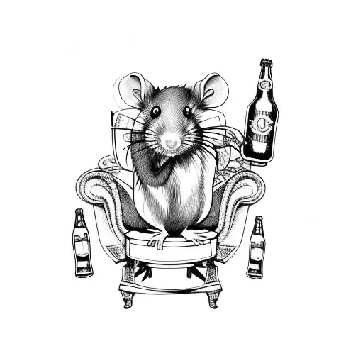 Rat Sitting On An Armchair Under A Palm Tree With Beers In His Hand