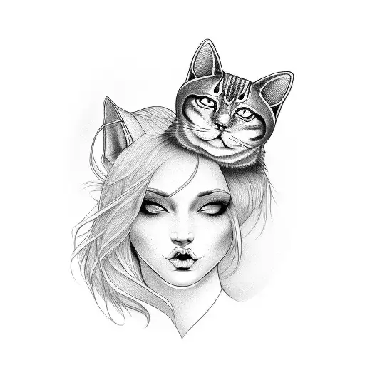 Sexy Girl With Spiritual Cat Head