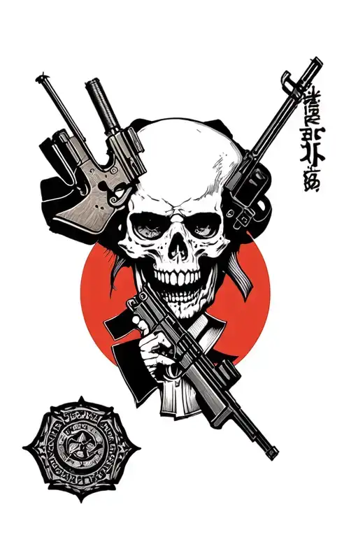 Oldskul Man With A Skull With An Automatic Ak 47 Family Defender