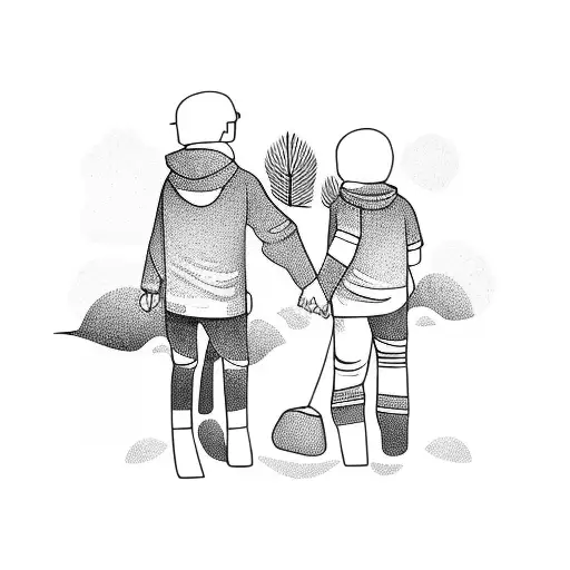 A Father And Son Walking Hand In Hand Through A Lush Forest