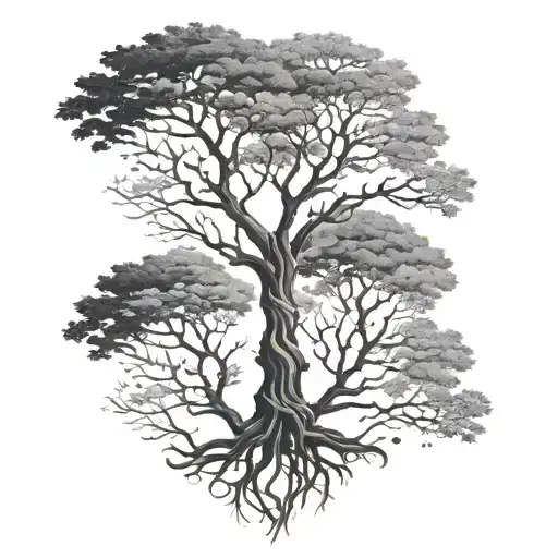 Two Separate Trees Embracing Her Children