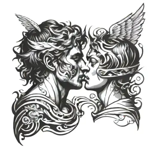 Male Angel And Dark Side Face Profile Holding