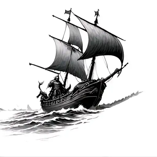 A Fierce Viking Warrior Sailing On A Longship Towards Valhalla