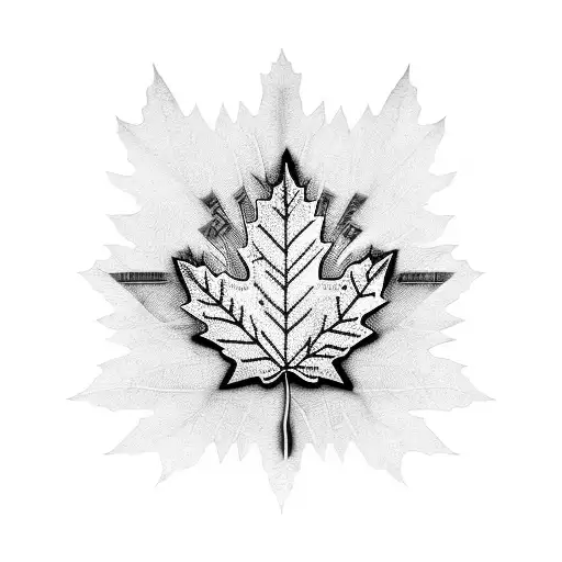 Black And White Fine Line Maple Leaf