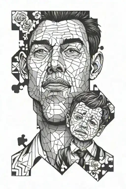 2 Puzzle Pieces Each Individual Peice Is A Face Of A Dad And Son